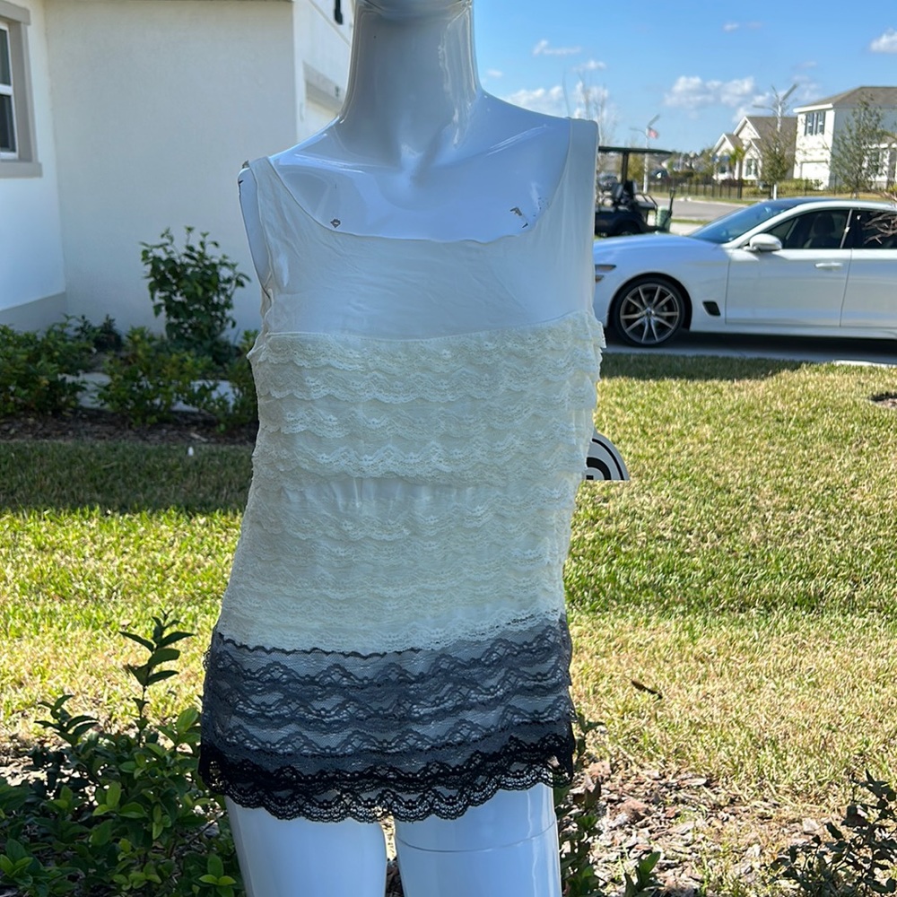 BEHNAZ SARAFPOUR SILK & LACE SHIRT TOP BLOUSE SIZE L NWT